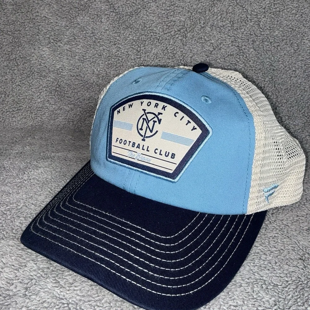 New York City FC Trucker Hat Men Blue Fanatics MLS Snap Back Cap - Picture 2 of 6